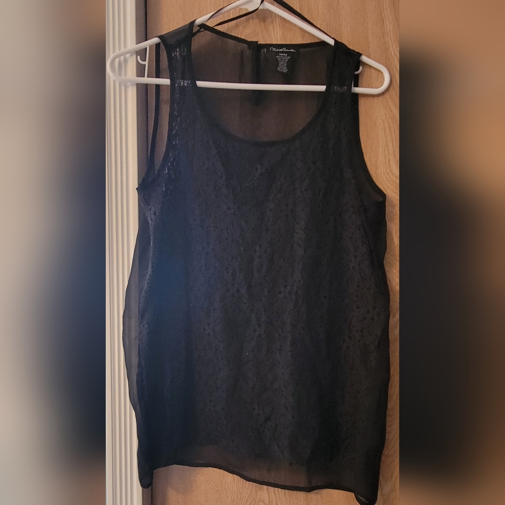 Michael Brandon Black Lace Tank with Sheer Overlay